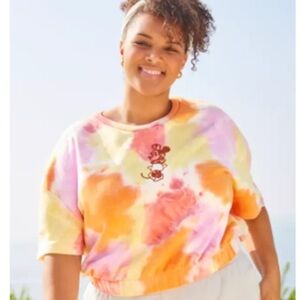 Disney Minnie Mouse Tie-Dye Knit Pullover T-Shirt Orange Pink Cropped 3X NWOT